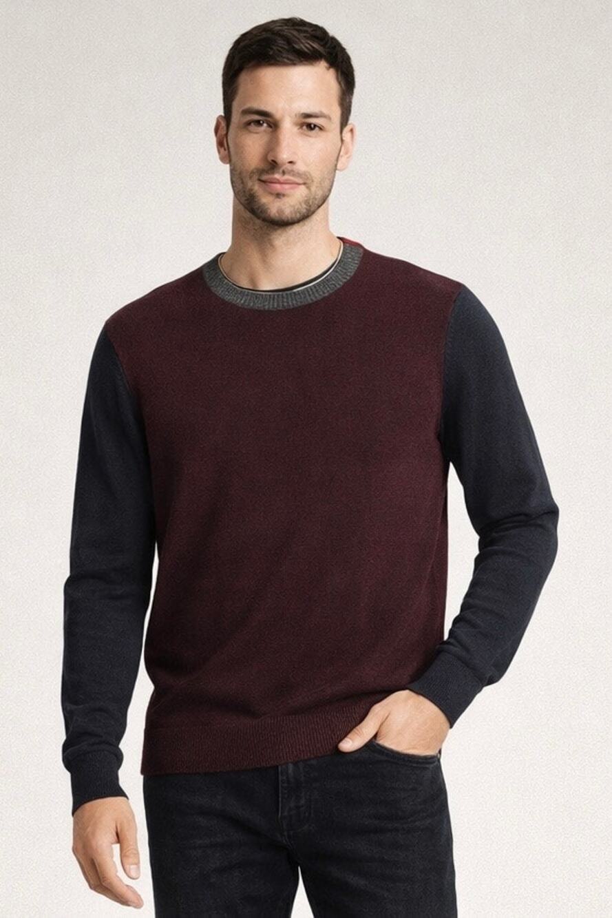 American Eagle Mens Sweater XXL Crewneck Classic Fit Colorblock Burgundy